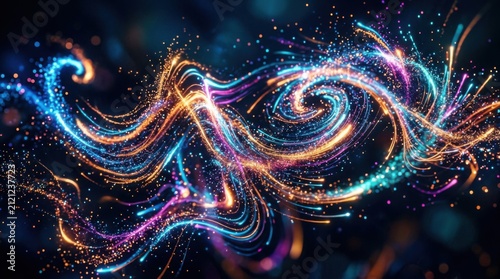 Neon Blue Orange Purple Swirls with Sparkling Light Trails