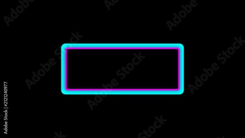 Bright neon glowing rectangular frame with cyan and magenta light, ideal for overlays, titles, transitions, broadcasts, and modern motion graphics. alpha channel