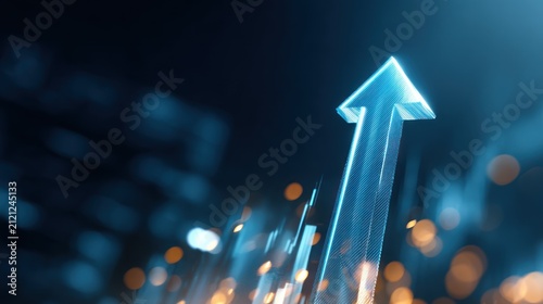Glowing arrow ascending on transparent
