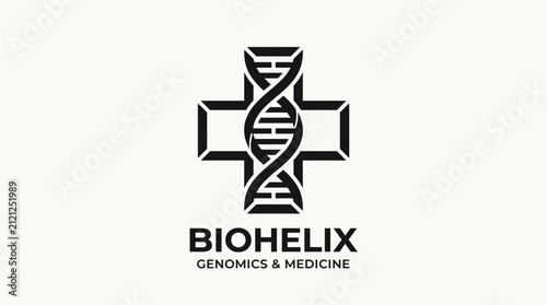 Obraz na płótnie Biohelix company logo displays a DNA strand inside a cross for a medical brand