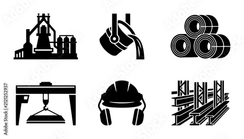 Bild auf Leinwand Industrial Icons: Steelmaking, Metalwork, Construction, Safety Equipment, Heavy