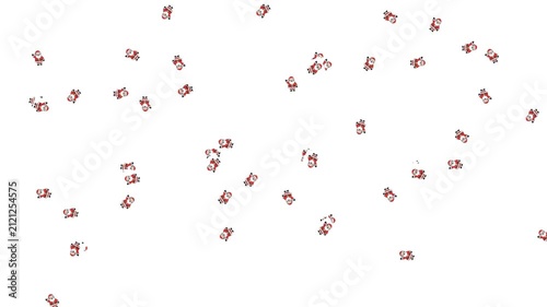 Animated Santa Claus figures falling playfully on a clean white background.