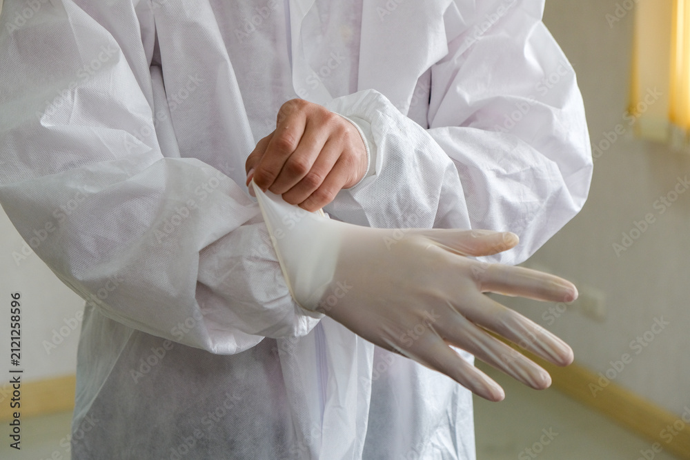 Fototapeta premium Protective clothing, glove, hand, medical, hygiene, safety