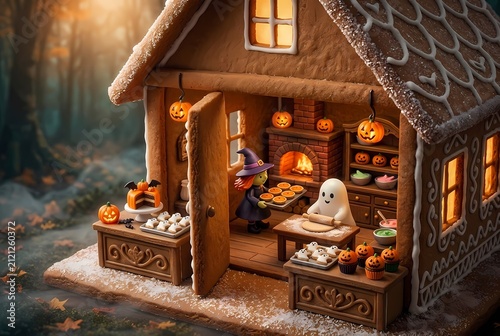 Miniature Halloween Bakery in an Enchanted Gingerbread Cottage