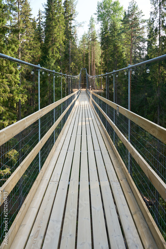 Wooden Suspension Bridge in Forest