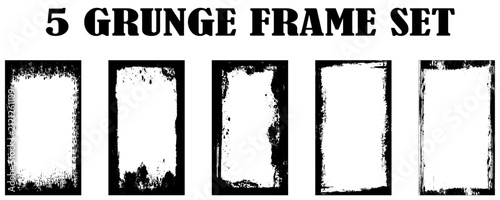Brush strokes frame. Black grunge borders, paint brushes photo frames