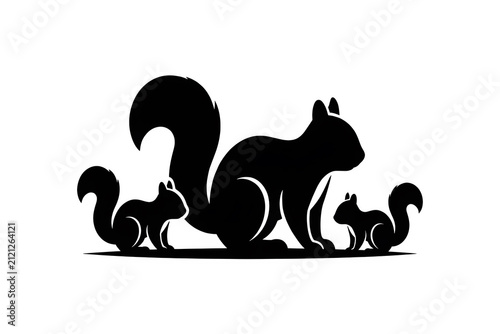 Mother Squirrel with Baby Squirrels Silhouette Parent and Young Animal Family