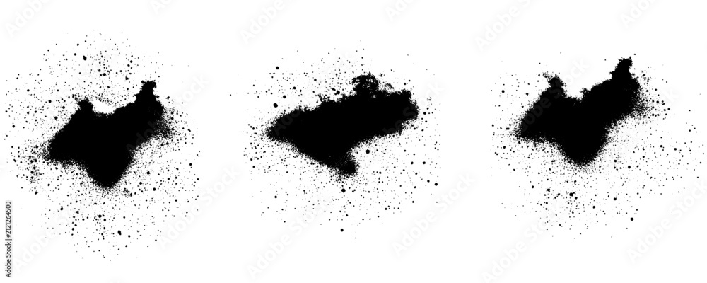 Fototapeta premium Grunge Black Powder Splash Silhouettes. Dramatic Black Powder Burst Isolated Background