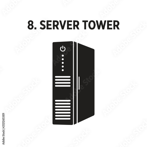 Computer server tower hardware icon with computer hardware technology