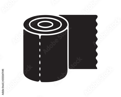 Black and white icon of a paper towel or toilet paper roll with bathroom dispenser illustration minimalist essential household sanitary cleaning absorbing disposable perforated cylinder