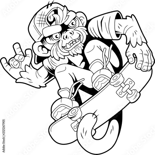 Funny monkey skateboarder, illustration design