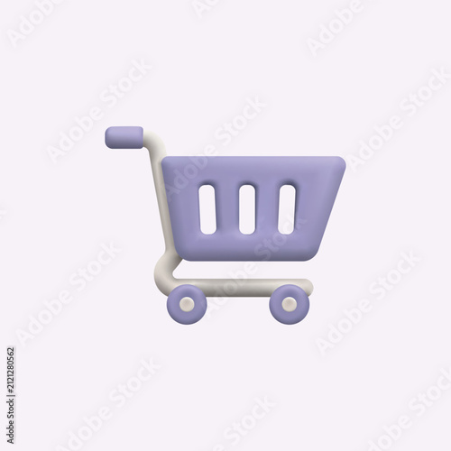 Minimal 3D Shopping Cart Icon Vector Illustration for Ecommerce, Online Store, Checkout and Retail App
