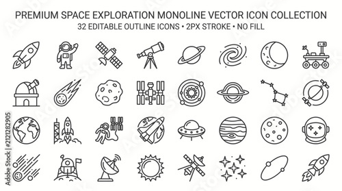  space exploration outline vector icons 
