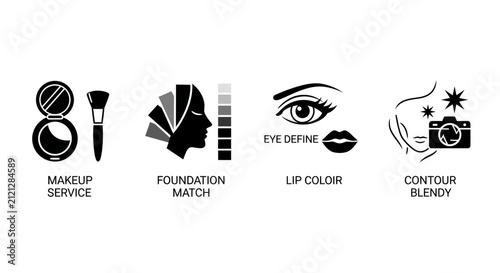 Beauty Icons: Makeup Service, Foundation Match, Eye Define, Lip Color, Contour Blend
