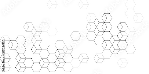 Monochrome grey hexagonal lattice science abstract background, science and data connection lattice, modern design for banner, presentation and cover.