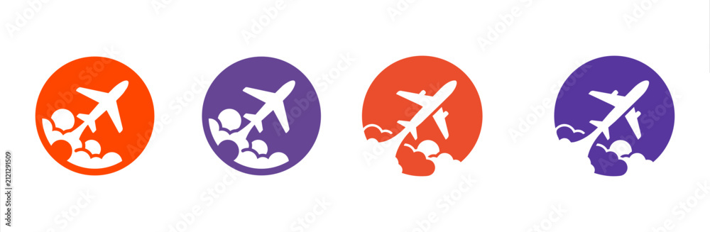 Fototapeta premium Travel Icon Set, Airplane and Location Pin Vector Circle Badges, Flight Booking and Tourism Icons for Travel App Design