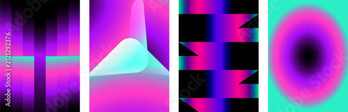 Set of abstract vibrant gradient backgrounds with neon purple and cyan
