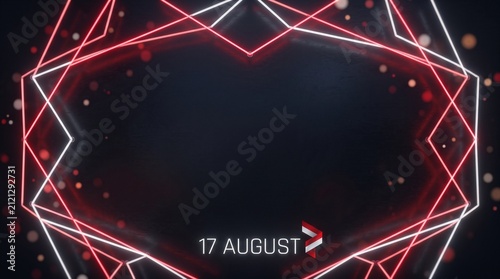 Indonesia Independence Day Background with Red and White Neon Geometric Frame and August Text on Dark Elegant Texture