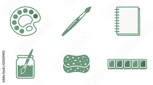 Art supplies and creative tools flat design icons.