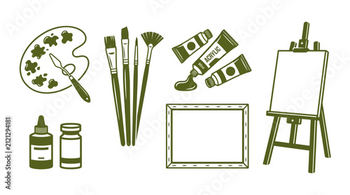 Art supplies and painting tools illustration.
