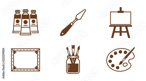 Artistic tools and supplies flat vector illustration.