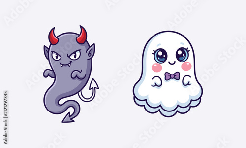 Konstfotografi Halloween stickers cute devil ghost and super cute angelic ghost