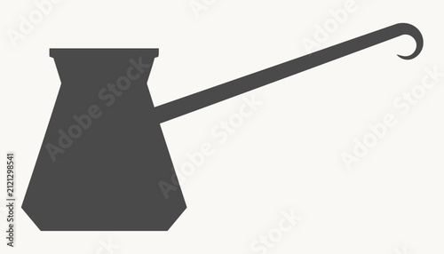 Turkish coffee pot cezve dark grey silhouette icon isolated on an off-white background symbolizes traditional brewing.