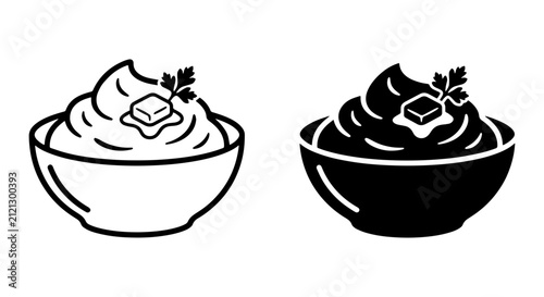 Obraz na plátne Mashed Potatoes Icon Set, Creamy Potato Dish Vector Graphics, Food Illustration,
