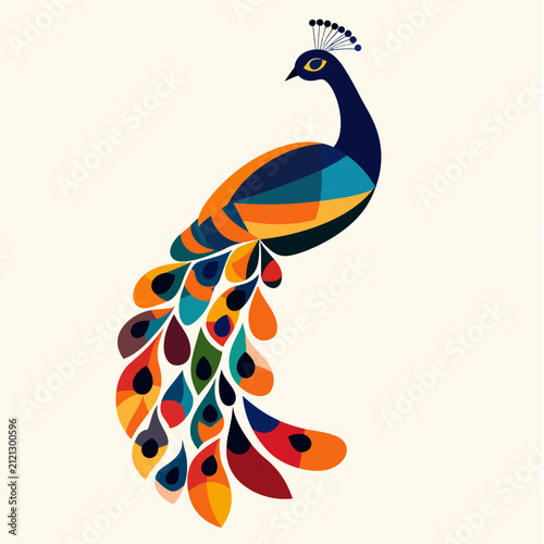 Colorful abstract peacock bird geometric shapes design