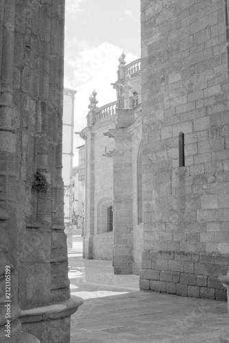 Historic Stone Alleyway Architecture in Black and White