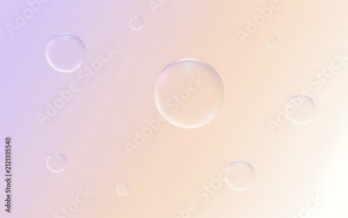 Abstract Background with Transparent Spheres Floating on Soft Lavender and Peach Gradient