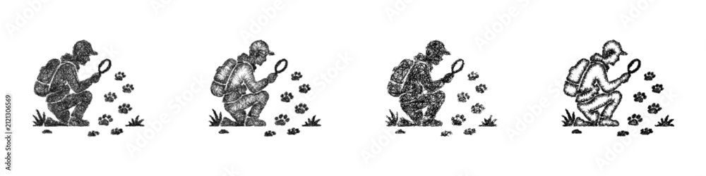 Fototapeta premium Monochrome sketch animal tracking icon design set