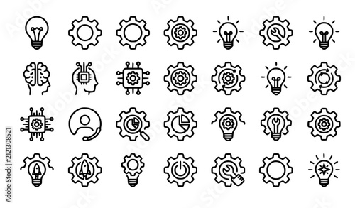 Gear Light Bulb Line Art Icons Editable Stroke Vector EPS10
