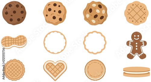 Assorted Cookies And Biscuits Vector Illustration On White Background baked