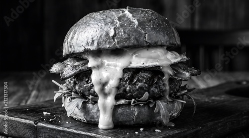 Burger Vector Gourmet Cheeseburger Black And White Melted Cheese Food Art