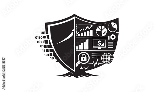 Shield transforming into a financial dashboard with charts and analytics
