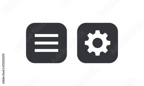 Set of two editable user interface icons featuring a hamburger menu and a gear settings symbol