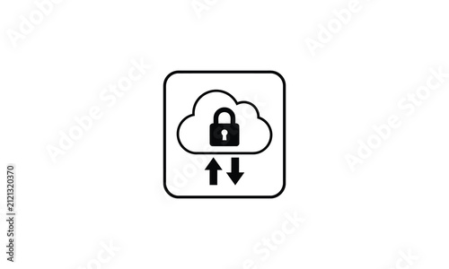 Editable cloud security icon showing a locked cloud with data transfer arrows for web and mobile applications