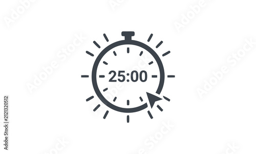 Minimalist black and white timer icon with twenty five minutes duration that is fully editable for design projects