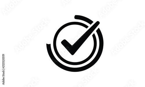 Minimalist black check mark inside a circular frame as an editable vector icon for user interface design