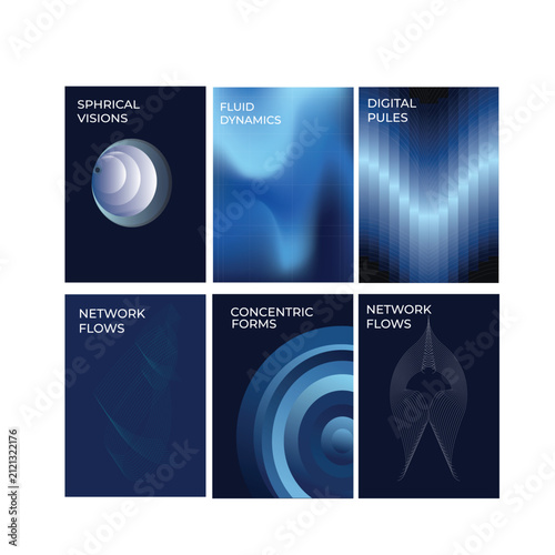 Abstract Modern Blue Geometric Poster Set, Futuristic Tech Cover Design Templates Vector
