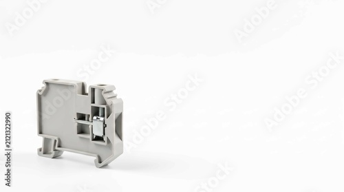 Electrical terminal block for DIN rail. Industrial connector for wiring and power control.