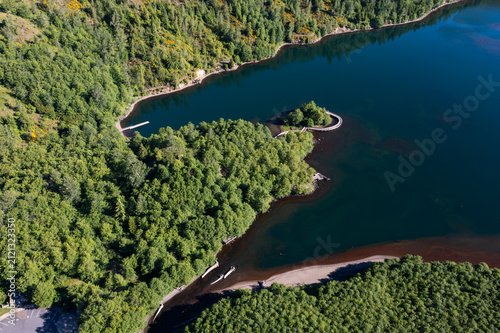 Canvas Print Aerial drone photo of deep blue Coldwater Lake near Mount St