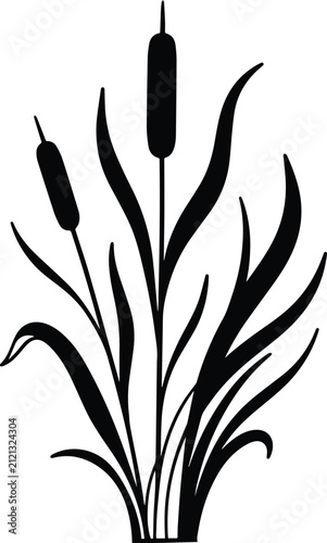Cattail Reed Plant Silhouette Vector Set, Marsh Grass Icon Collection, Wetland Nature Illustration Bundle .