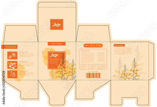Herbal Product Packaging Box Template | Cosmetic Packaging Dieline, Natural Skincare Box Design and Printable Packaging Mockup Vector