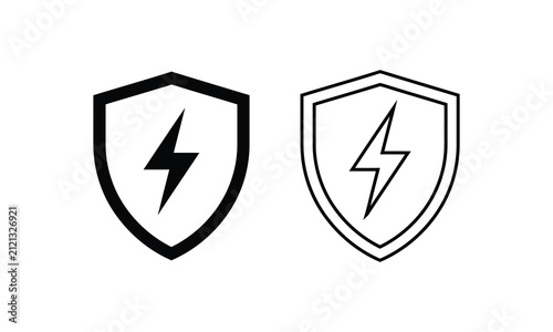 Set of two shield icons with a lightning bolt symbol representing electrical safety and power protection concepts