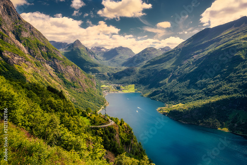 Landscape view of beautiful Geiranger fjord in Norway, Europe