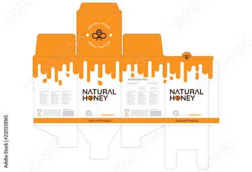 Natural Honey Packaging Box Template Design | Premium Honey Product Packaging Die Cut | Editable Packaging Mockup