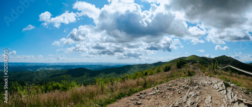 Panorama of the mountains in the summer. Bieszczady Mountains.
