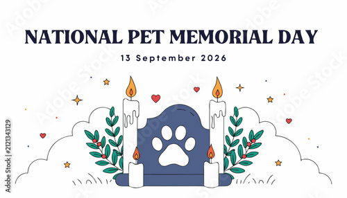 National pet memorial day illustration with candles and paw print